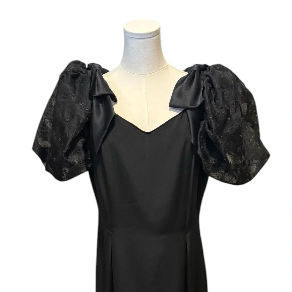VTG 80s 90s Whimsigoth Puff Sleeve Bow Accents Black Formal Dress Womens Medium - Picture 12 of 12